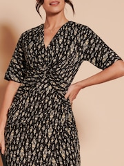 Jolie Moi Black Print Twist Front Tulip Midi Dress - Image 6 of 7
