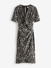 Jolie Moi Black Print Twist Front Tulip Midi Dress - Image 7 of 7