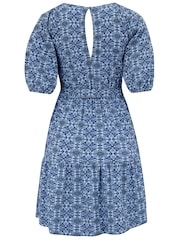 Pour Moi Blue 100% Cotton Sienna Short Sleeve Tie Waist Pointelle Jersey Dress - Image 5 of 5