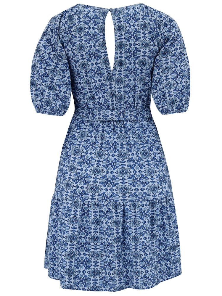 Pour Moi Blue 100% Cotton Sienna Short Sleeve Tie Waist Pointelle Jersey Dress - Image 5 of 5