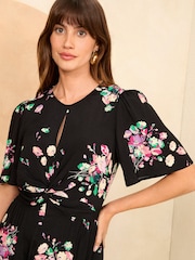 Love & Roses Black Floral Petite Printed Keyhole Wide Leg Jumpsuit - Image 2 of 4