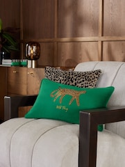 Dark Green Beaded Cheetah Velvet Cushion - Image 1 of 5