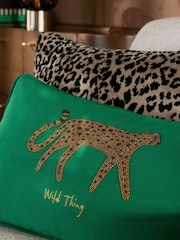 Dark Green Beaded Cheetah Velvet Cushion - Image 2 of 5