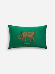 Dark Green Beaded Cheetah Velvet Cushion - Image 3 of 5