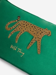 Dark Green Beaded Cheetah Velvet Cushion - Image 5 of 5