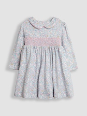 JoJo Maman Bébé Rose Pink Ditsy Floral Smocked Peter Pan Dress - Image 2 of 4