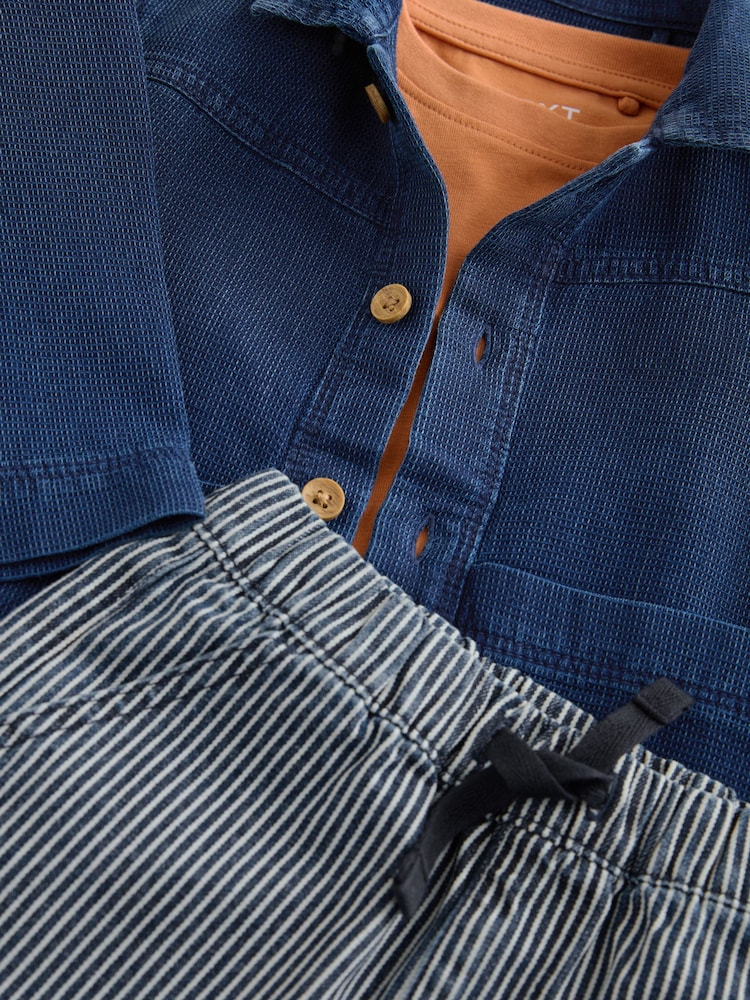Marine/Ochre - Ensemble t-shirt et Jeans veste-chemise (3mois-7ans) - Image 8 of 9