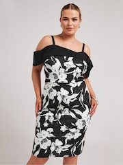 Yours Curve Black LONDON Floral Print Bardot Shift Dress - Image 1 of 5