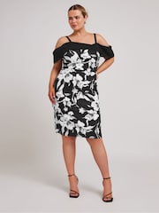 Yours Curve Black LONDON Floral Print Bardot Shift Dress - Image 2 of 5