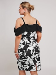 Yours Curve Black LONDON Floral Print Bardot Shift Dress - Image 3 of 5