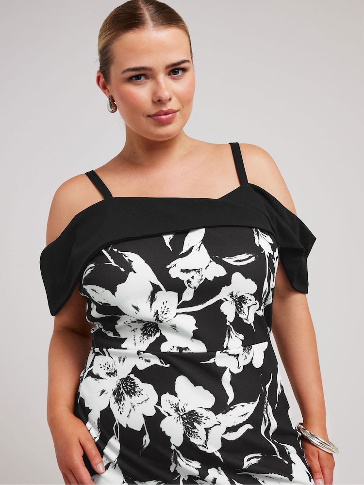 Negru - Rochie Bardot Shift cu imprimeu floral Yours Curve LONDON - Image 4 of 5