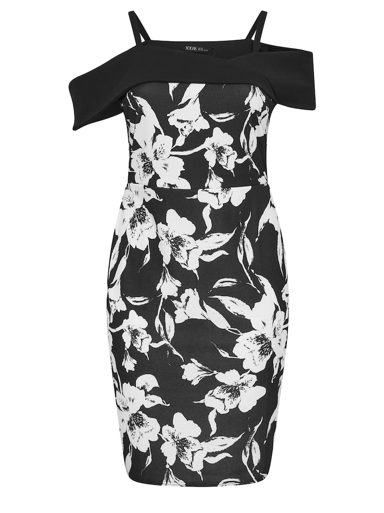 Yours Curve Black LONDON Floral Print Bardot Shift Dress - Image 5 of 5 Yours Curve Black LONDON Floral Print Bardot Shift Dress - Image 5 of 5