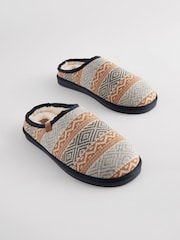 Neutral Patterned Knitted Mule Slippers - Image 1 of 5