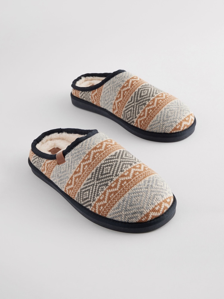 Neutral Patterned Knitted Mule Slippers - Image 1 of 5