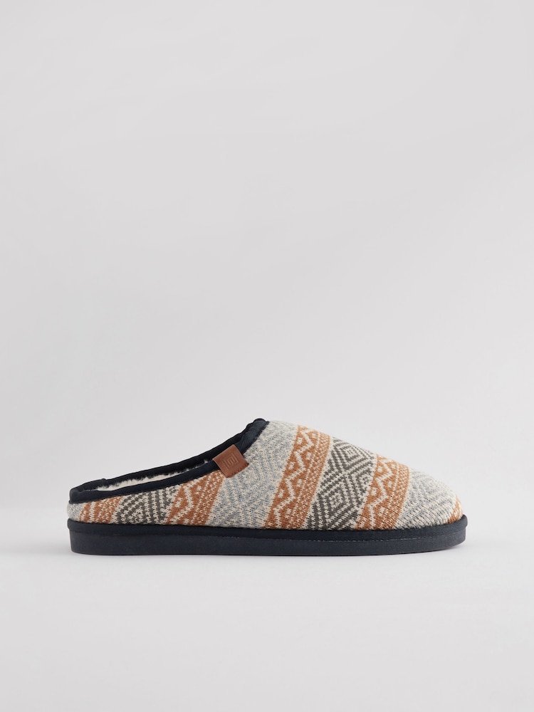 Neutral Patterned Knitted Mule Slippers - Image 2 of 5