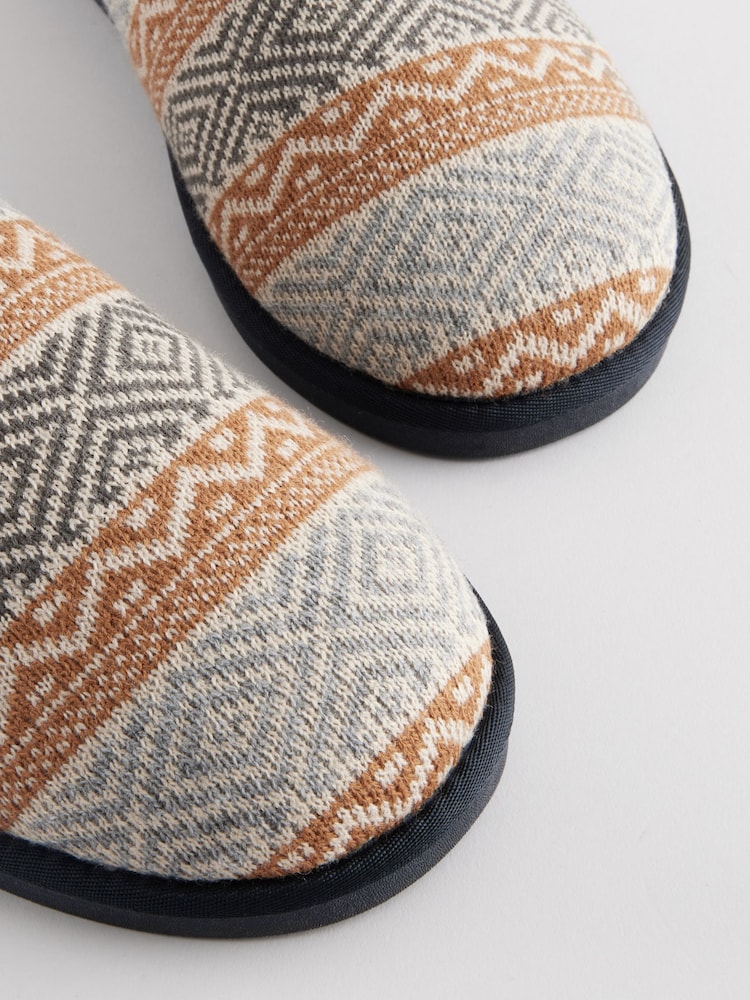 Neutral Patterned Knitted Mule Slippers - Image 5 of 5