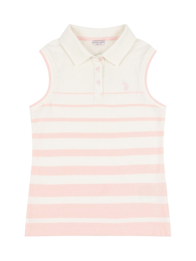 U.S. Polo Assn. Girls Stripe Sleeveless 100% Cotton Polo Shirt - Imagen 1 de 2