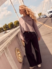 Black Stripe 100% Cotton Wide Leg Jeans - Image 1 of 7