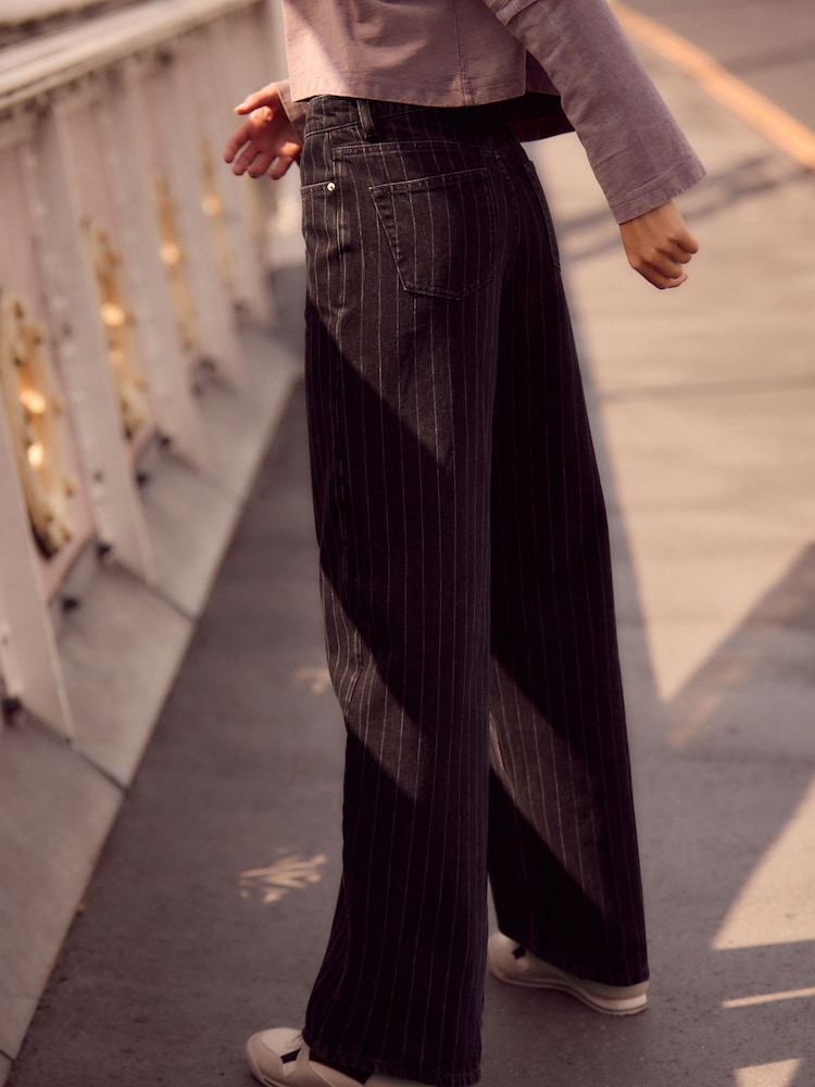 Black Stripe 100% Cotton Wide Leg Jeans - Image 2 of 7