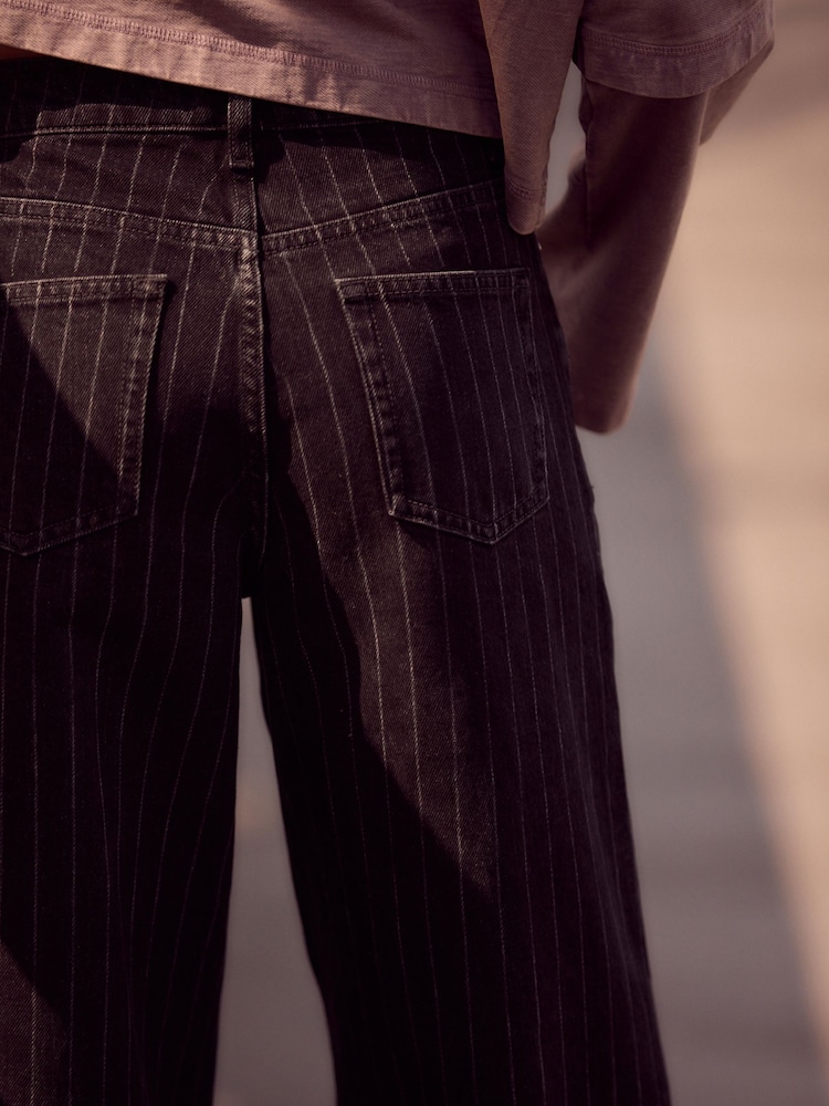 Pantalon drept negru - 100% blugi din bumbac cu picioare largi - Image 4 of 7