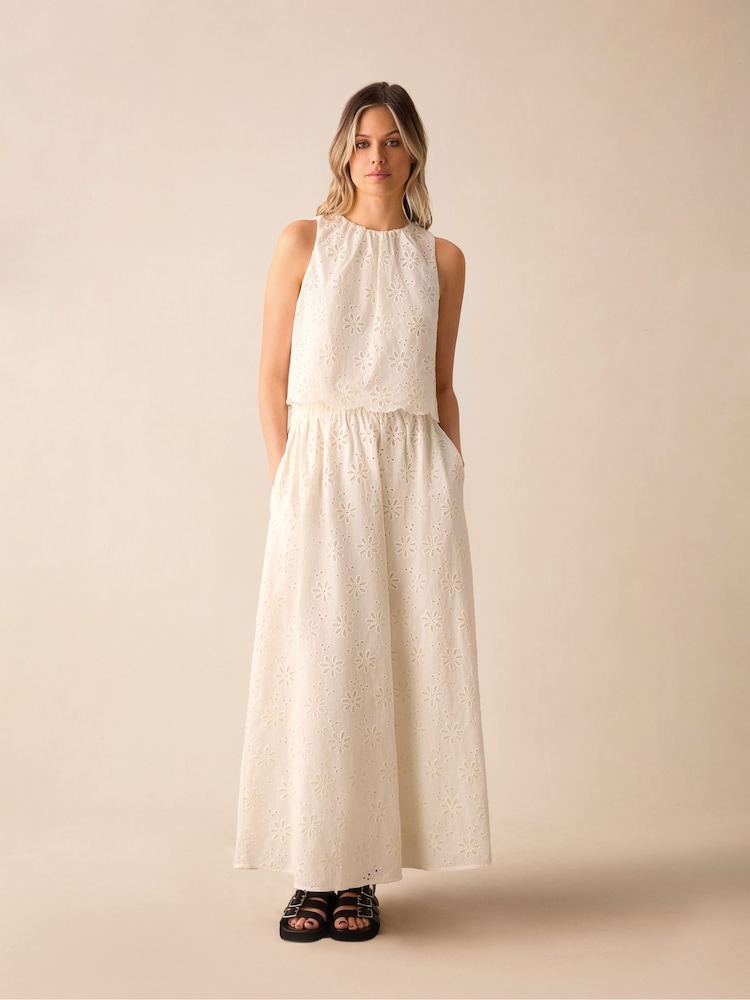Ro&Zo Cream Broderie Maxi 100% Cotton Skirt - Image 1 of 7