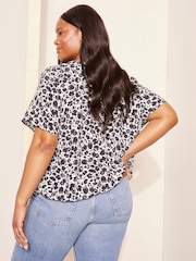 Curves Like These Black/White Short Sleeve Wrap Blouse - Image 2 of 4