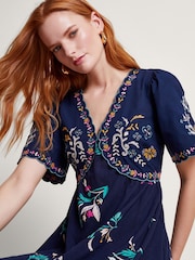 Monsoon Blue 100% Cotton Maya Floral Embroidered Dress - Image 2 of 4