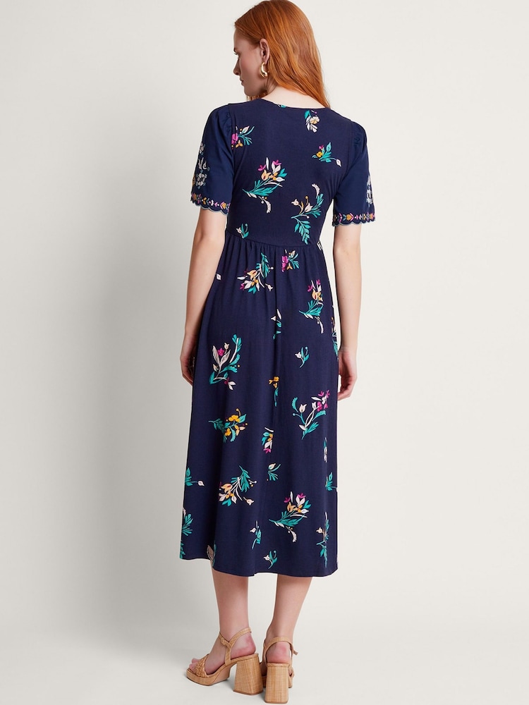 Monsoon Blue 100% Cotton Maya Floral Embroidered Dress - Image 4 of 4