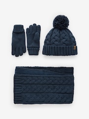 Navy Blue Cable Knit Hat, Glove & Scarf Set (3-16yrs) - Image 1 of 2