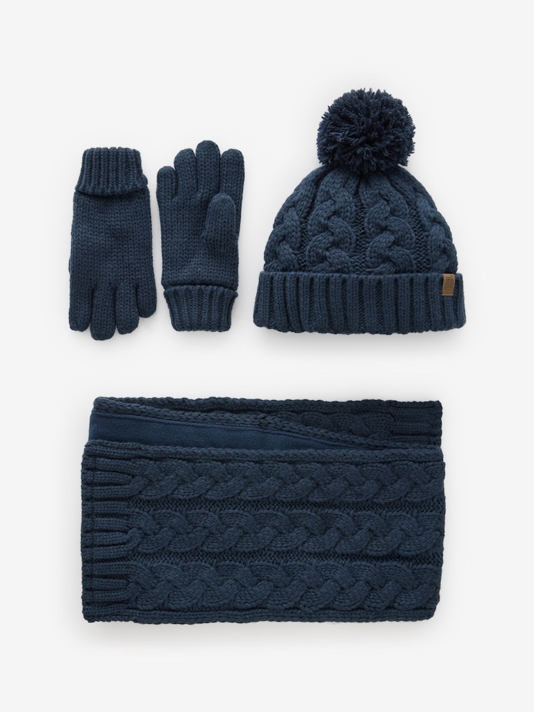 Navy Blue Cable Knit Hat, Glove & Scarf Set (3-16yrs) - Image 1 of 2