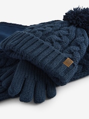 Navy Blue Cable Knit Hat, Glove & Scarf Set (3-16yrs) - Image 2 of 2