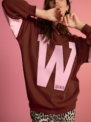 Burgundy Red Official Wicked Movie License Varsity Graphic Vee Neck Sweatshirt - Image 5 of 9