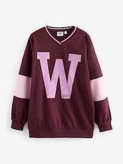Burgundy Red Official Wicked Movie License Varsity Graphic Vee Neck Sweatshirt - Image 6 of 9