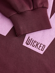 Burgundy Red Official Wicked Movie License Varsity Graphic Vee Neck Sweatshirt - Image 8 of 9