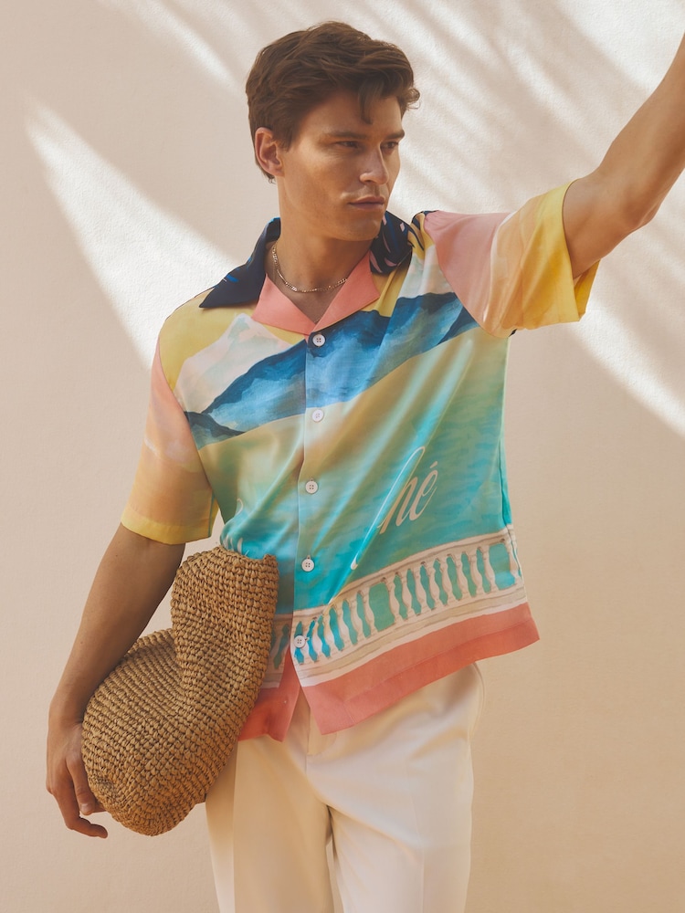 Reiss Pink Multi Veranda Ché Hand-Painted Cuban Collar Shirt - Image 1 of 5