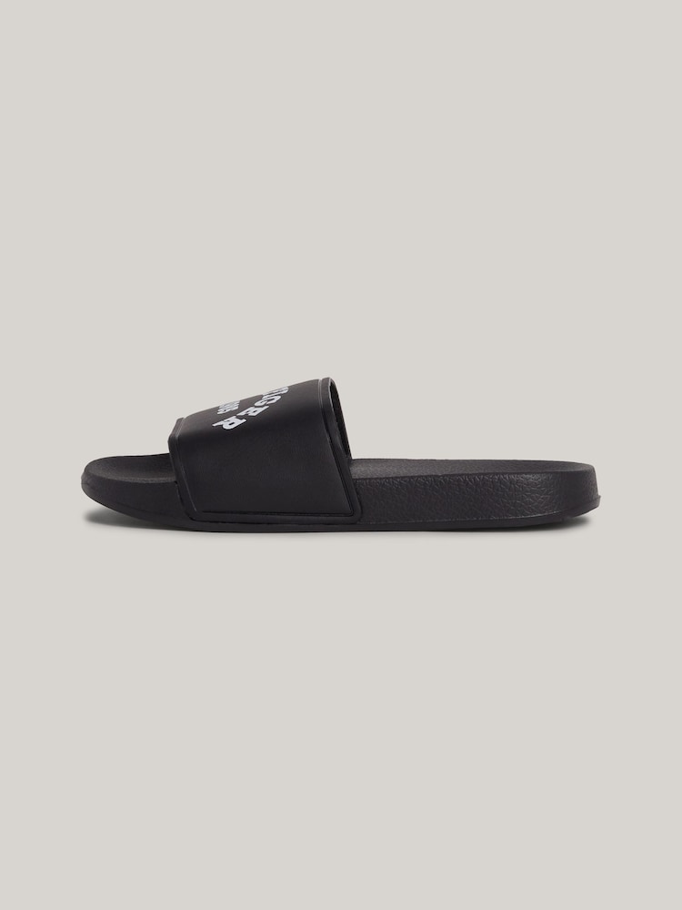 Tommy Hilfiger Black Logo Pool Slides - Image 1 of 5 Tommy Hilfiger Black Logo Pool Slides - Image 1 of 5