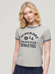 Superdry Grey 100% Cotton Athletic Essentials Beach Graphic Ringer T-Shirt - Image 1 of 6