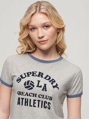 Superdry Grey 100% Cotton Athletic Essentials Beach Graphic Ringer T-Shirt - Image 3 of 6