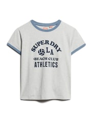 Superdry Grey 100% Cotton Athletic Essentials Beach Graphic Ringer T-Shirt - Image 4 of 6