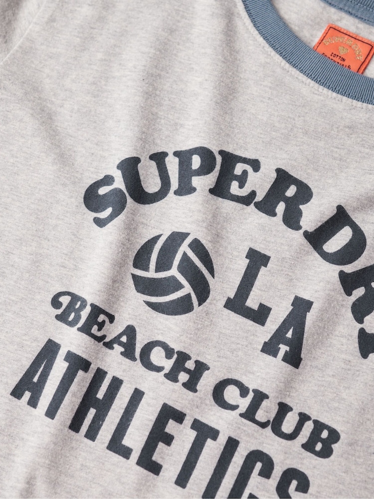 Superdry Grey 100% Cotton Athletic Essentials Beach Graphic Ringer T-Shirt - Image 6 of 6