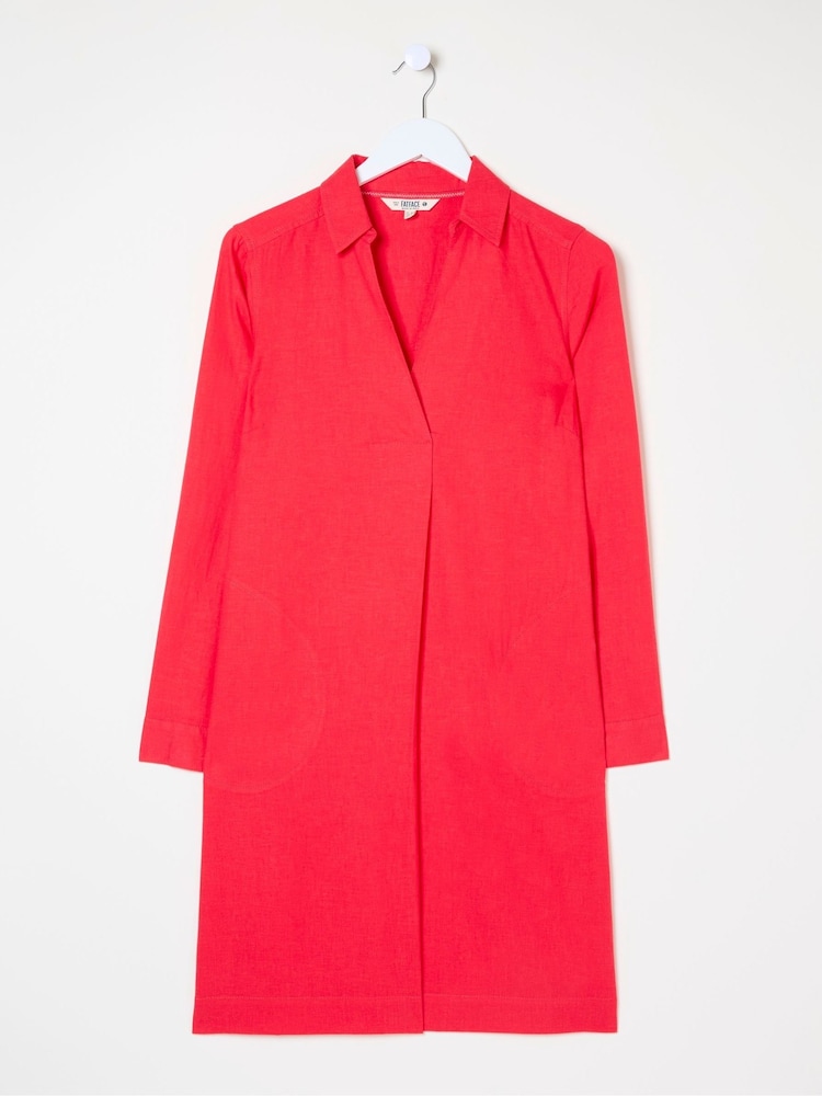 FatFace Mina Red Linen Blend Tunic Dress - Image 4 of 4 FatFace Mina Red Linen Blend Tunic Dress - Image 4 of 4