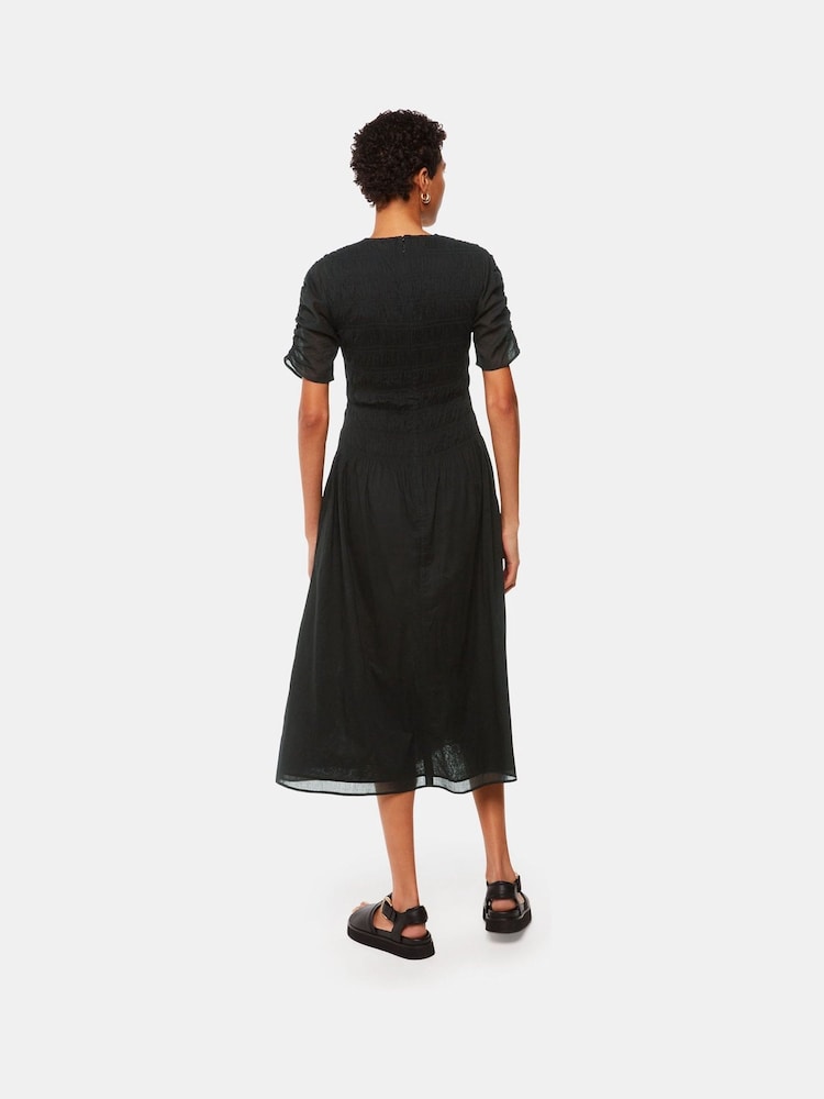 Whistles Black Petite 100% Cotton Smocked Avery Dress - Image 2 of 5