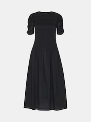 Whistles Black Petite 100% Cotton Smocked Avery Dress - Image 5 of 5