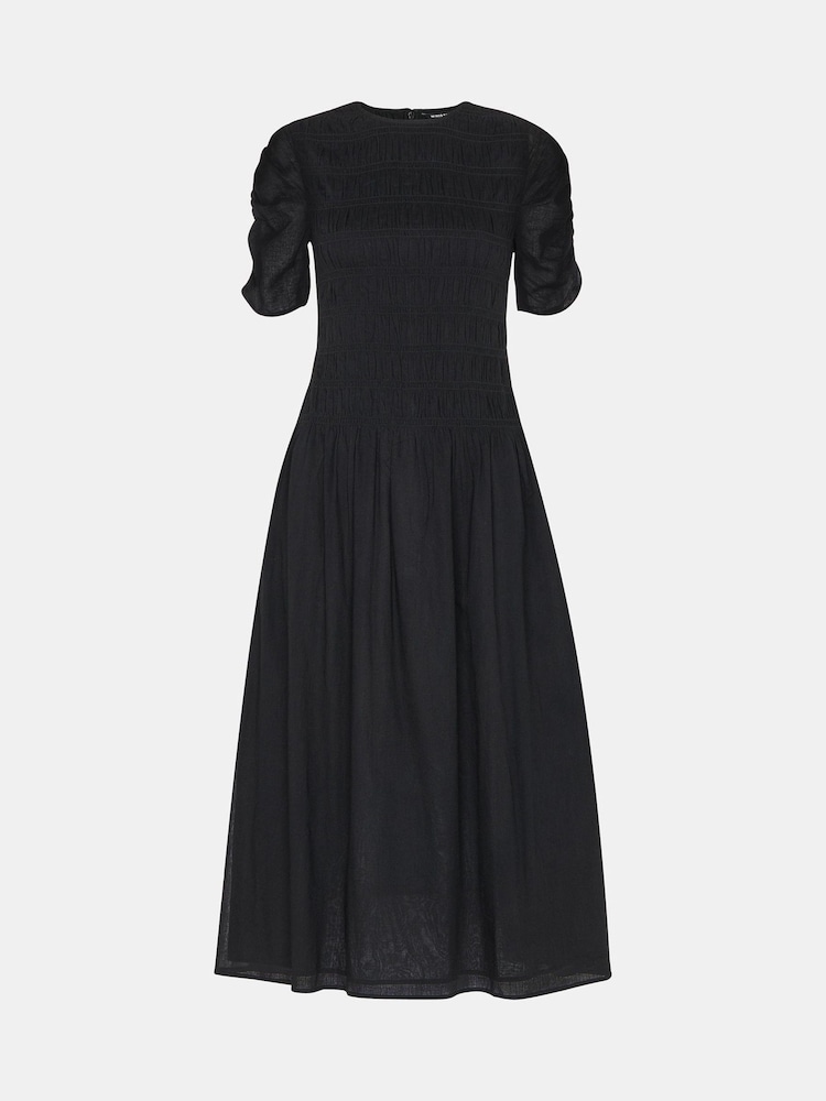 Whistles Black Petite 100% Cotton Smocked Avery Dress - Image 5 of 5