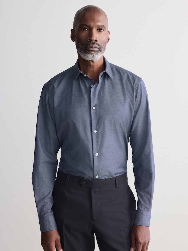 Navy Slim Fit Premium Two-Fold Cotton Shirt - Image 2 of 9