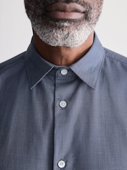 Navy Slim Fit Premium Two-Fold Cotton Shirt - Image 5 of 9