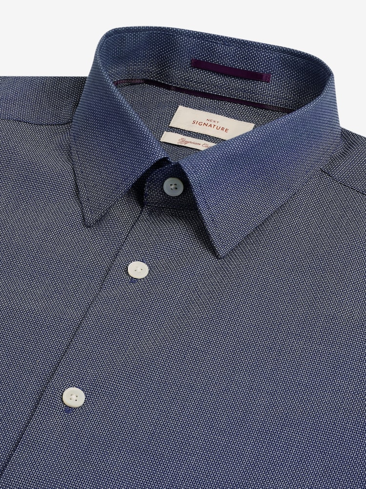 Navy Slim Fit Premium Two-Fold Cotton Shirt - Image 9 of 9