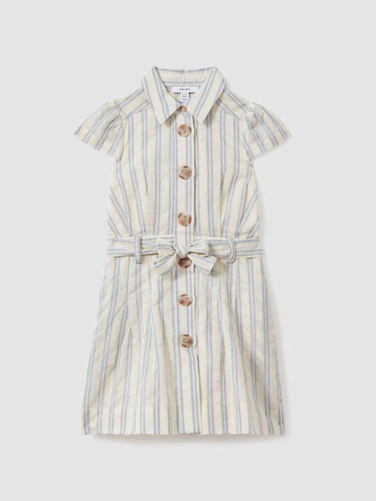 Reiss Blue Selena 13-14 yrs Cotton-Silk Striped Dress - Image 1 of 5 Reiss Blue Selena 13-14 yrs Cotton-Silk Striped Dress - Image 1 of 5