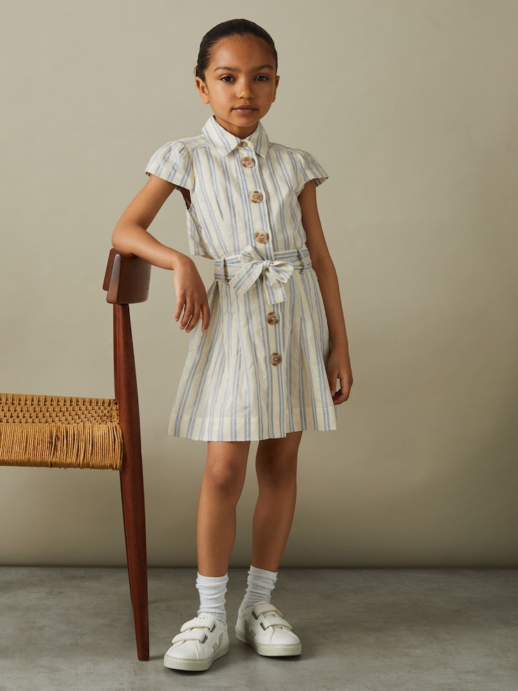 Reiss Blue Selena 13-14 yrs Cotton-Silk Striped Dress - Image 2 of 5 Reiss Blue Selena 13-14 yrs Cotton-Silk Striped Dress - Image 2 of 5