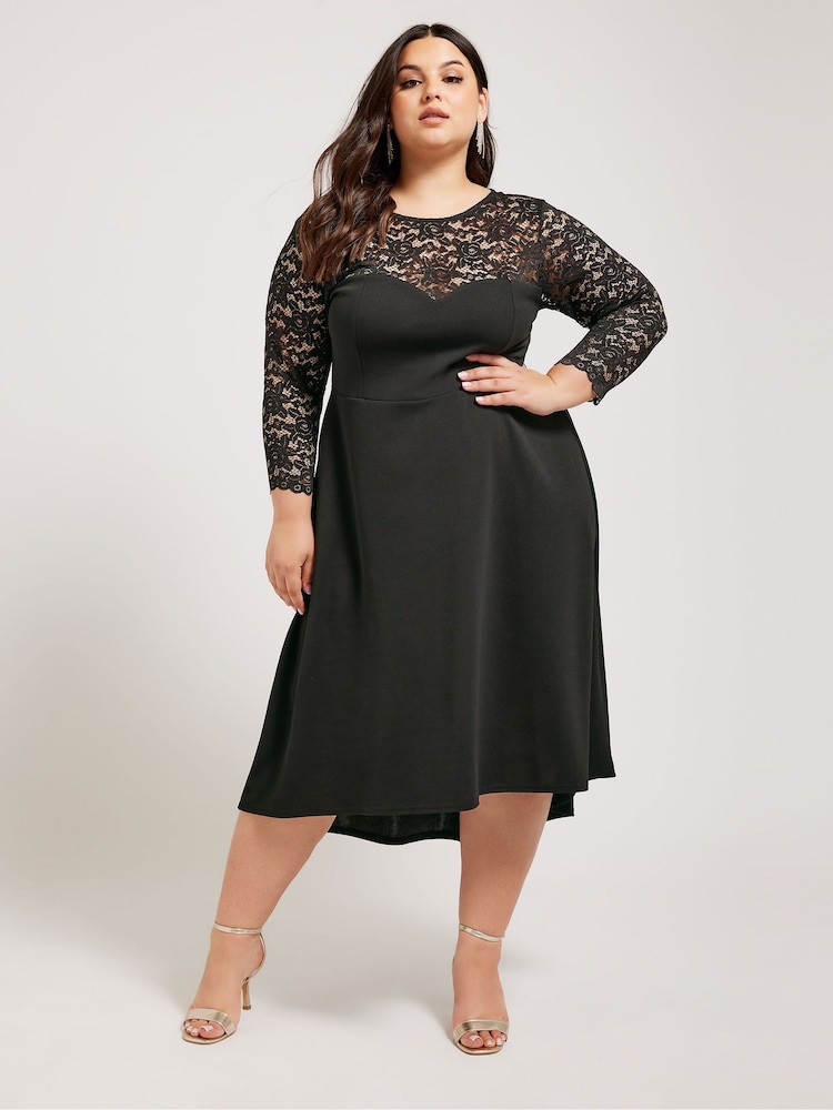 Yours Curve Black Lace Sweetheart Dress - Image 1 of 5